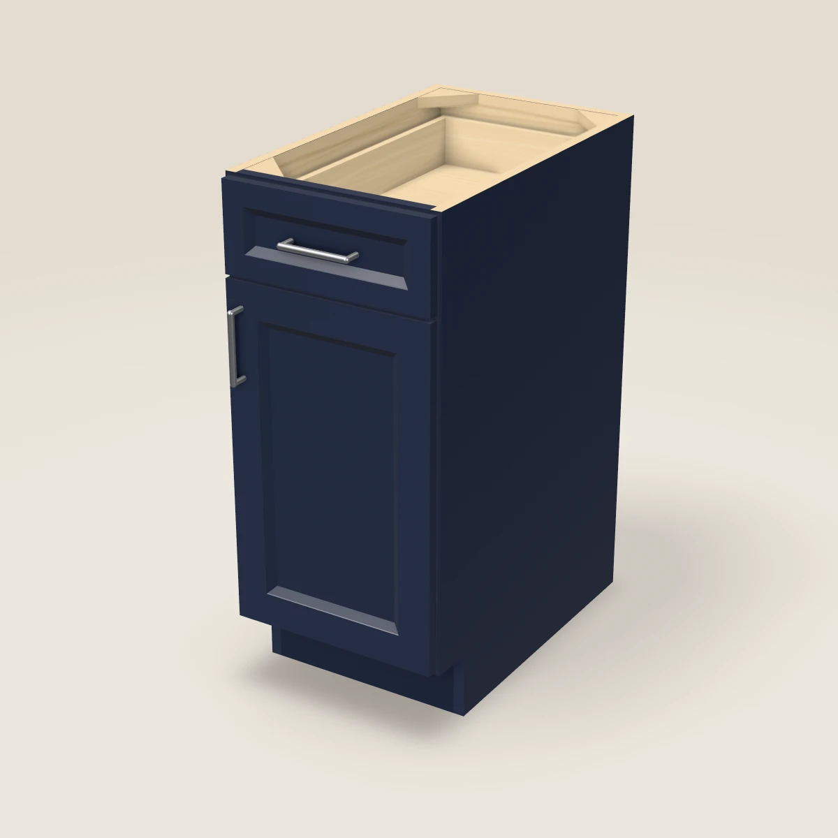 15" Single Door Single Drawer Base Cabinet, 3D picture