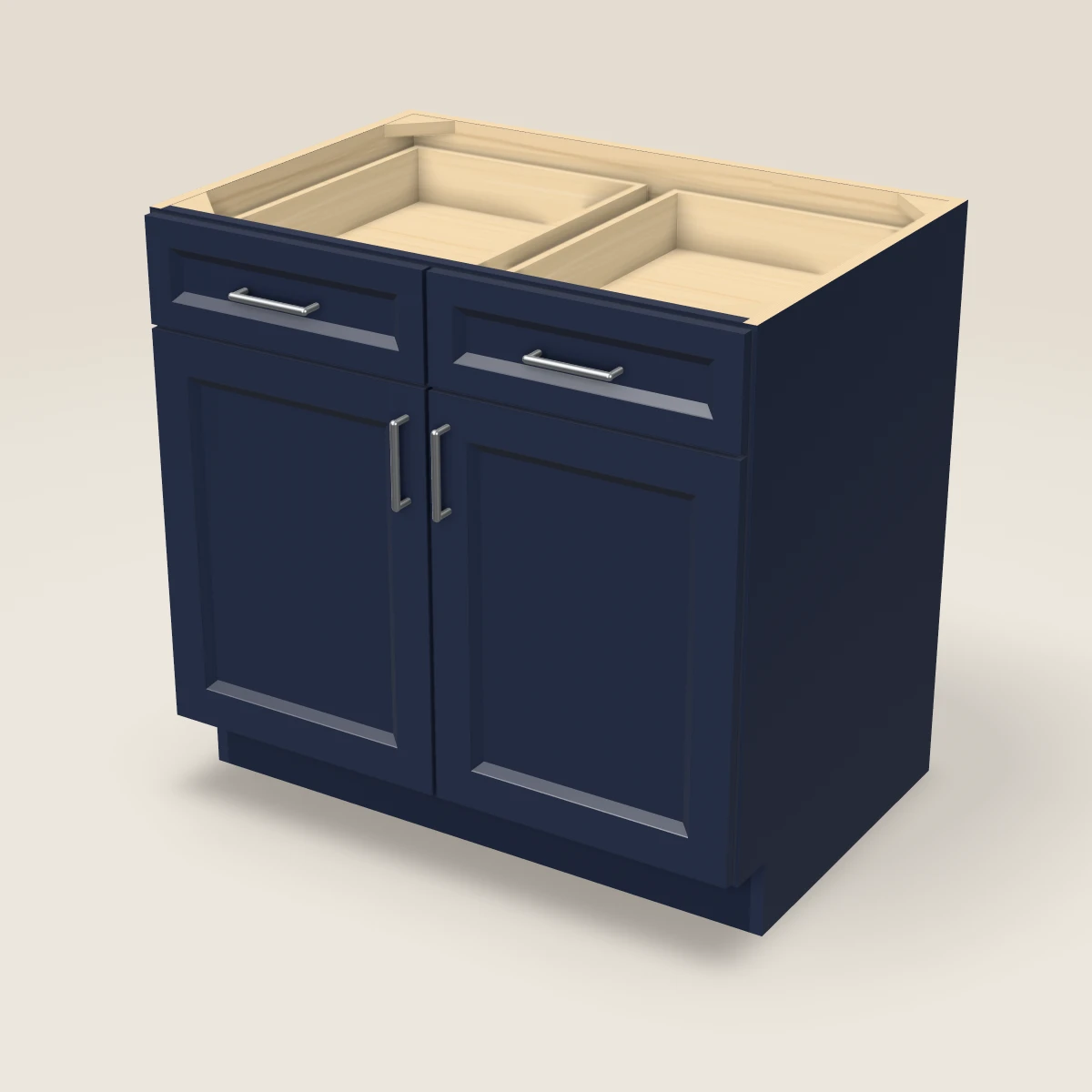 36" Double Door Double Drawer Base Cabinet, 3D picture