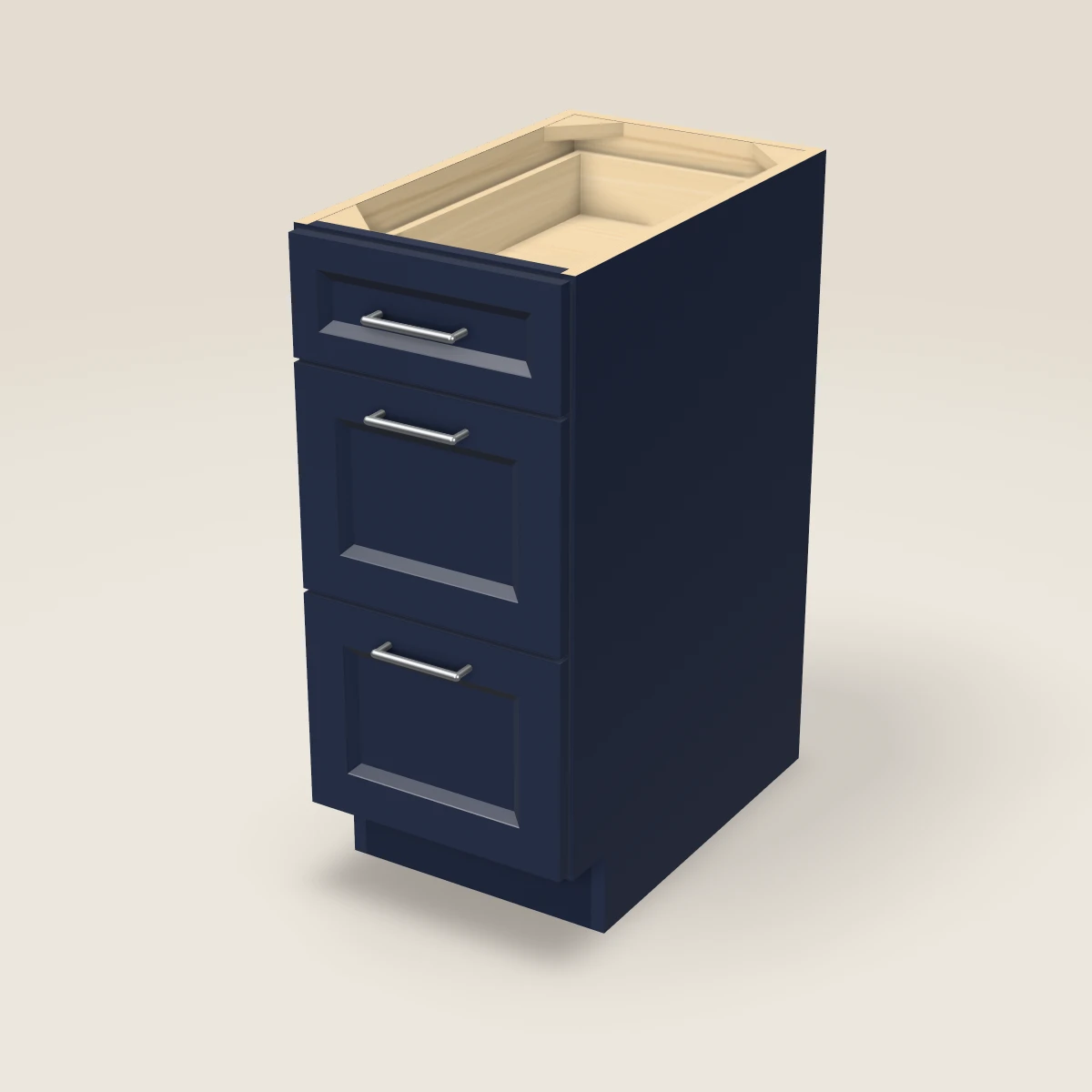 15" Three Drawer Base Cabinet, 3D picture