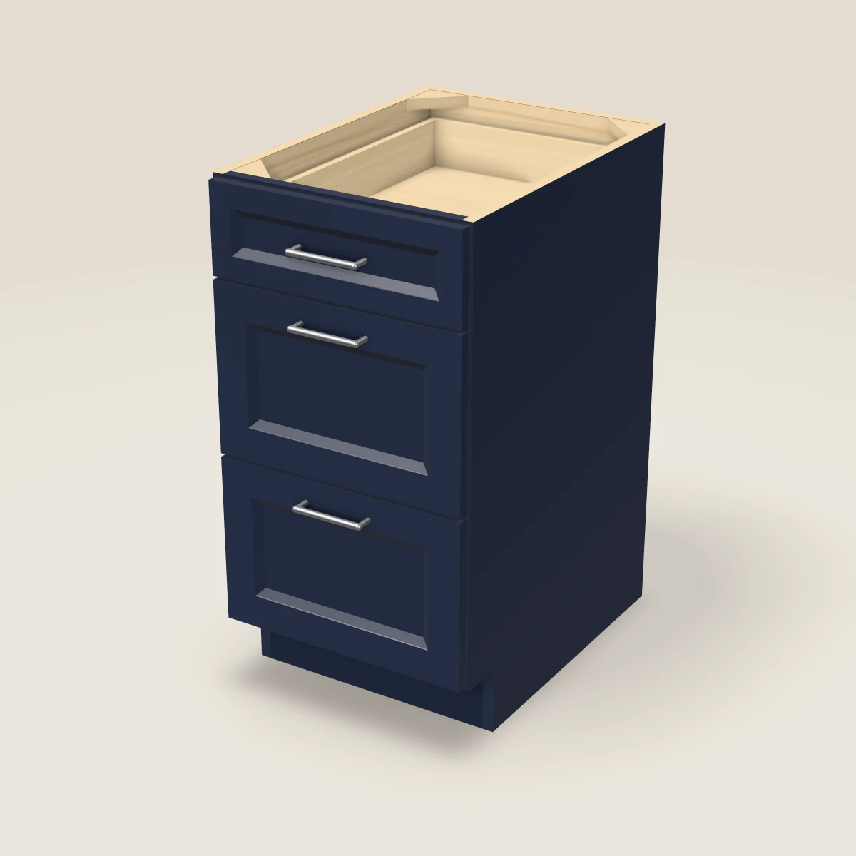 18" Three Drawer Base Cabinet, 3D picture
