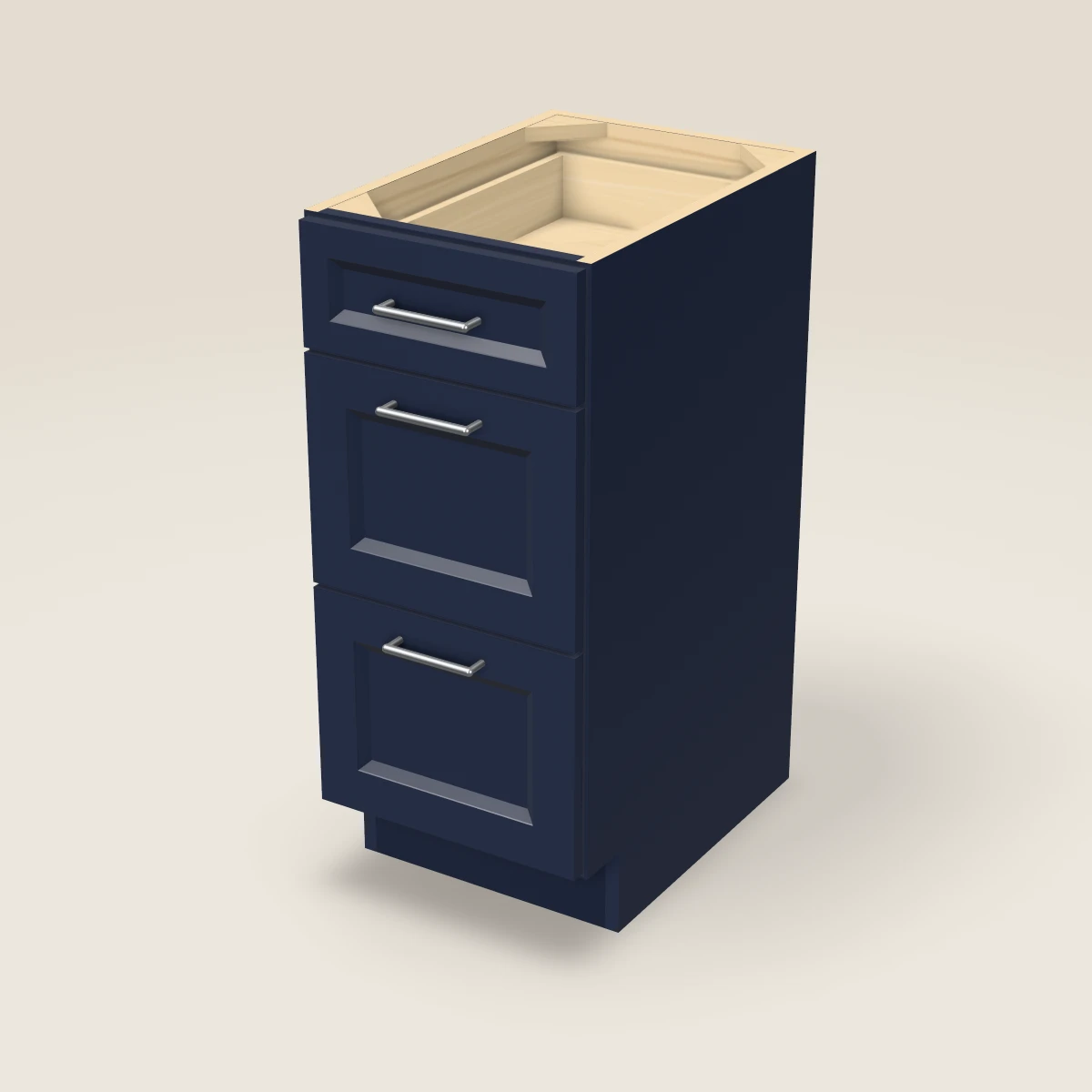 Tocador de baño (tres cajones) de 15", imagen en 3D