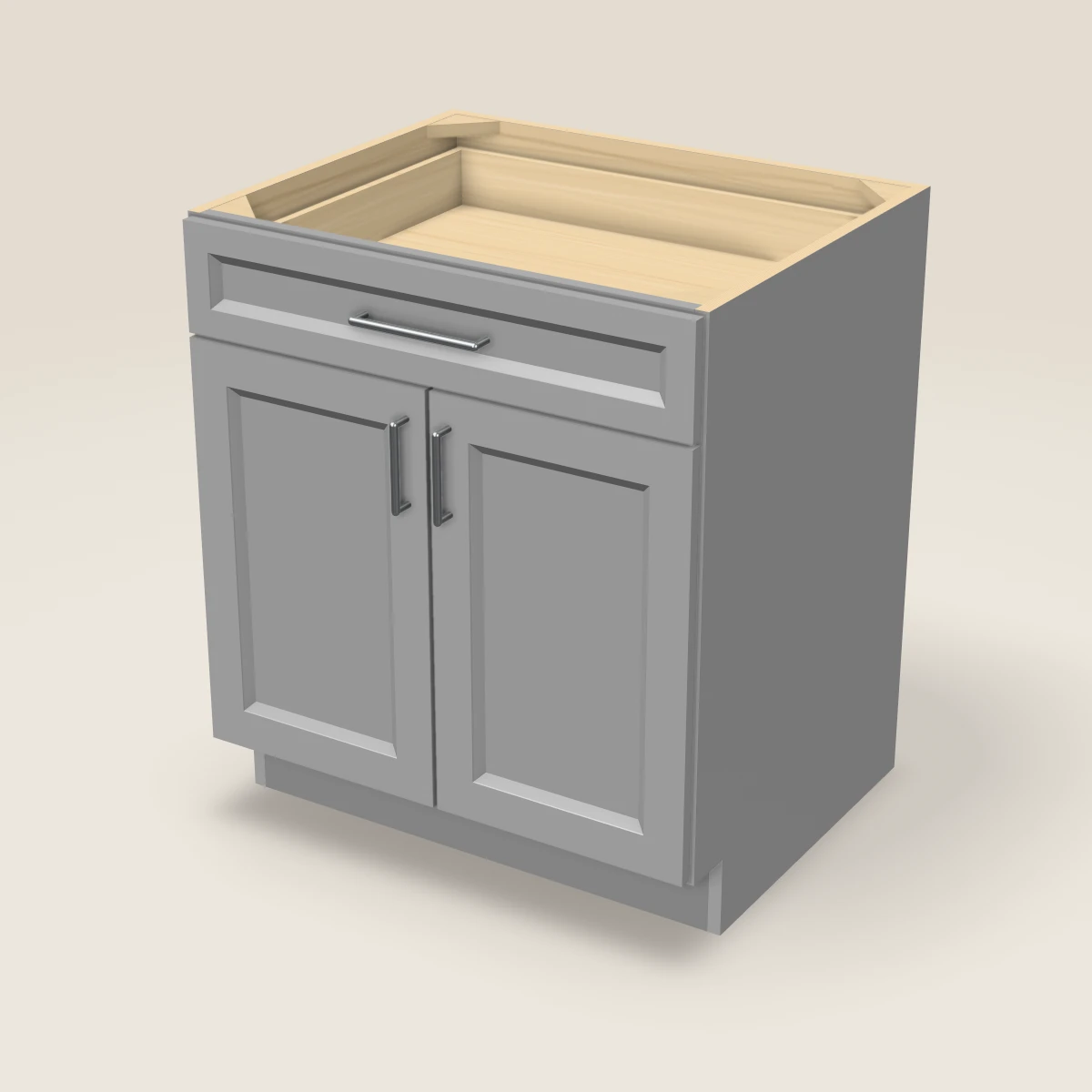 30" Double Door Single Drawer Base Cabinet, 3D picture