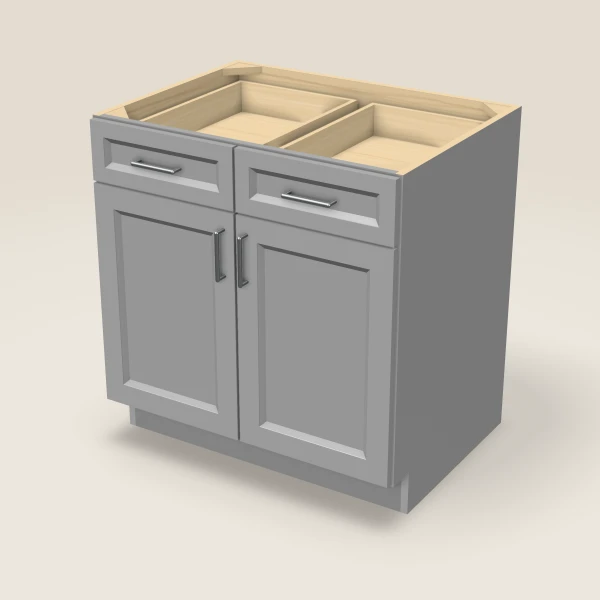 33" Double Door Double Drawer Base Cabinet, 3D picture