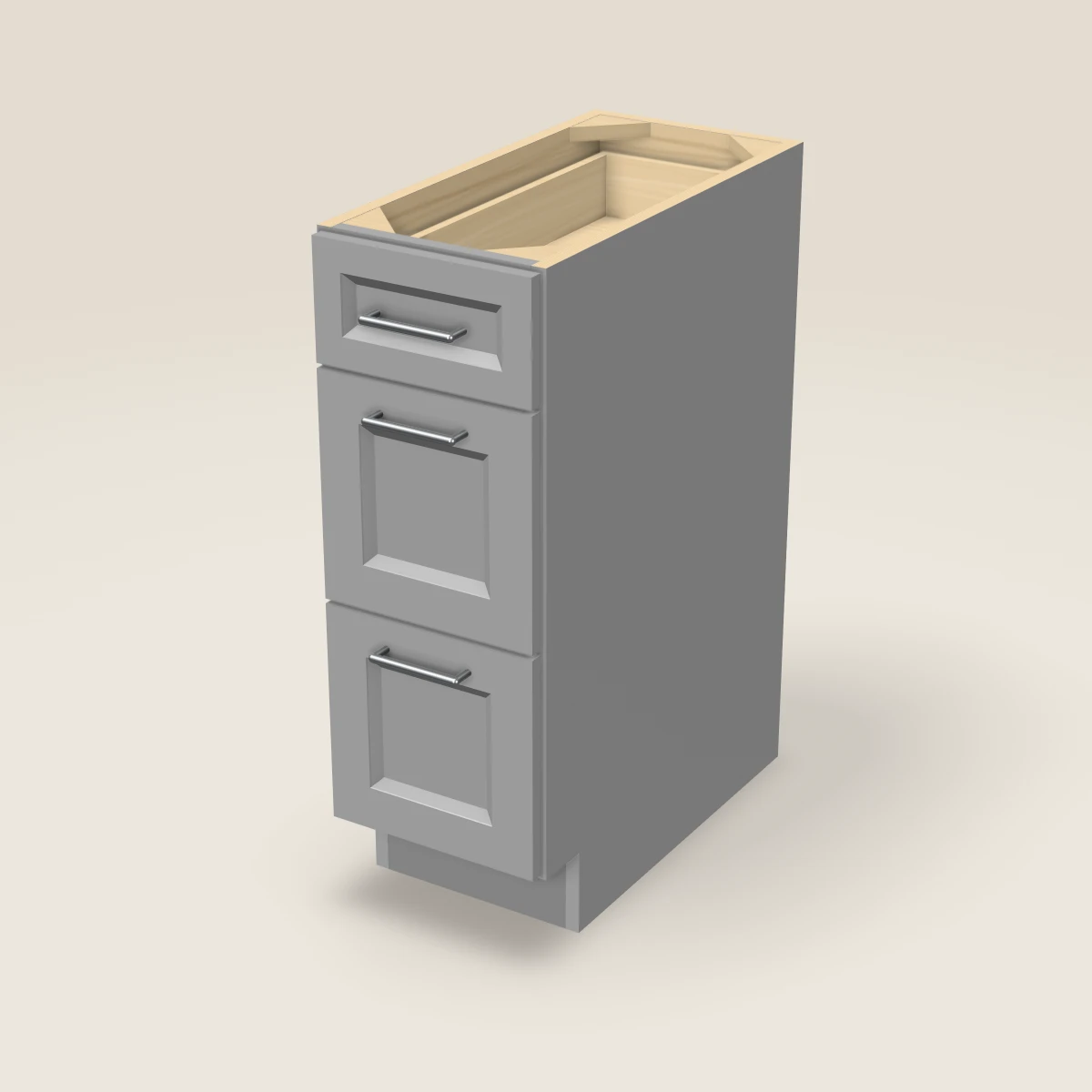 12" Three Drawer Base Cabinet, 3D picture