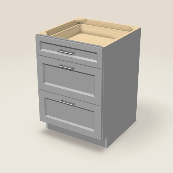 24" Three Drawer Base Cabinet, 3D picture