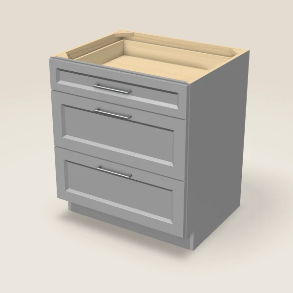 30" Three Drawer Base Cabinet, 3D picture