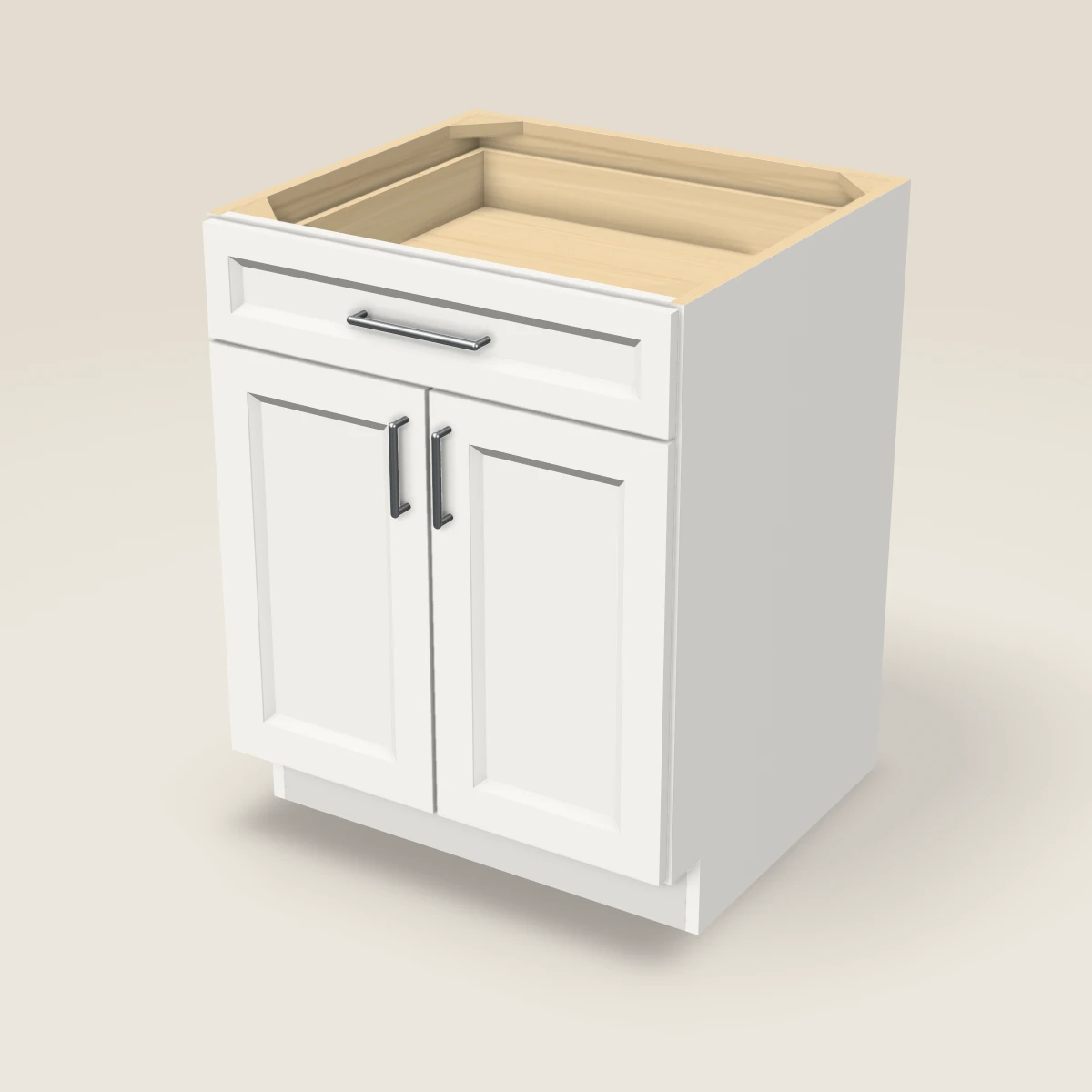 27" Double Door Single Drawer Base Cabinet, 3D picture