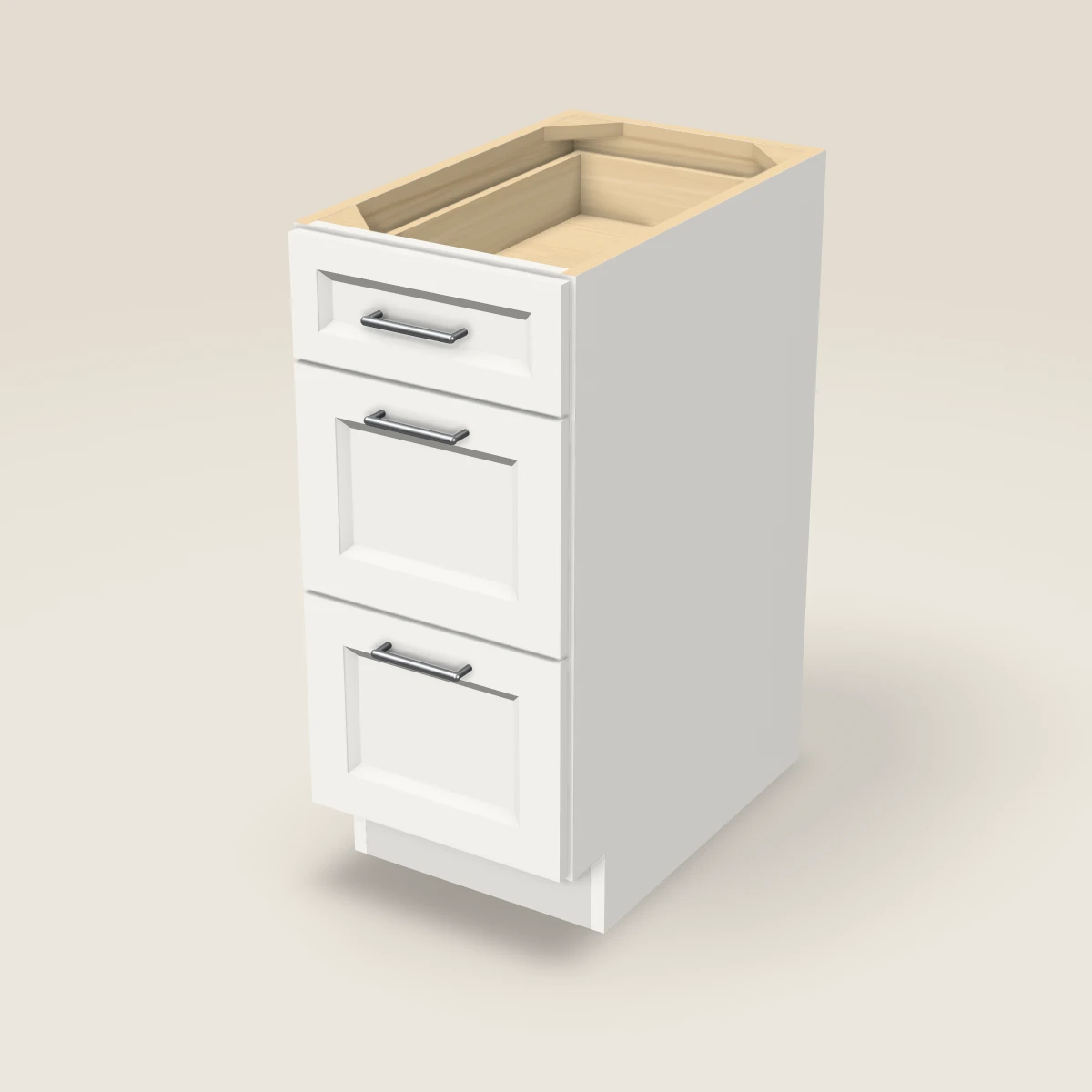 15" Three Drawer Base Cabinet, 3D picture