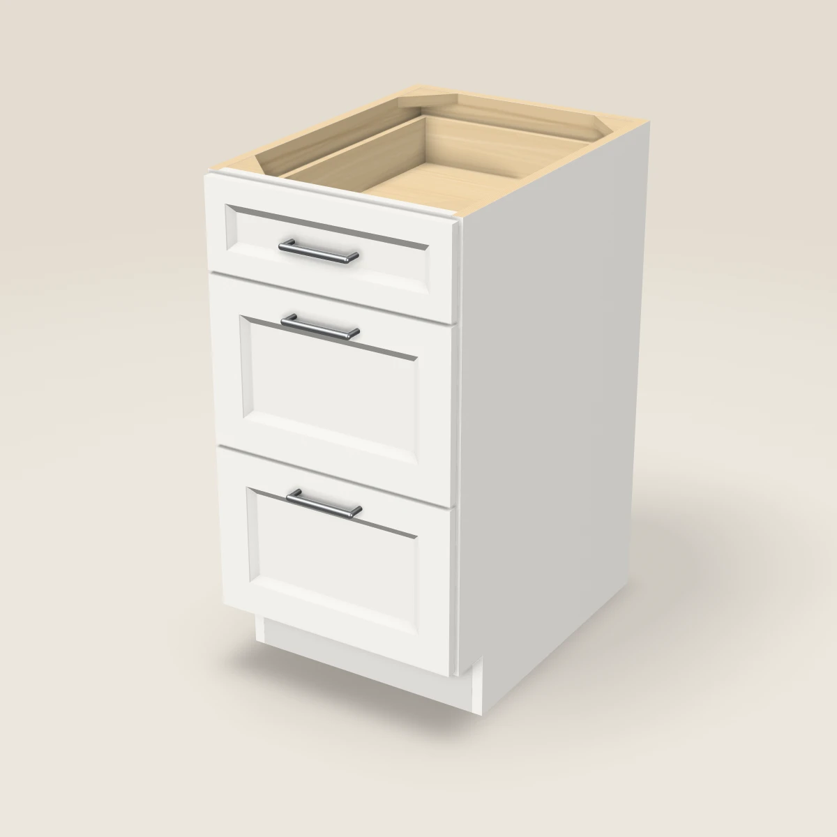 18" Three Drawer Base Cabinet, 3D picture