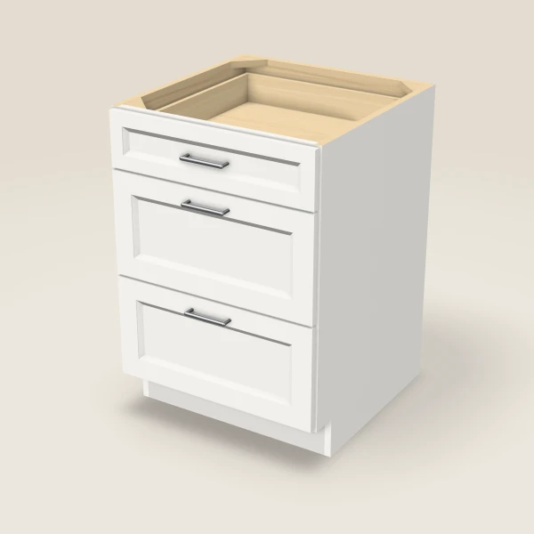 24" Three Drawer Base Cabinet, 3D picture