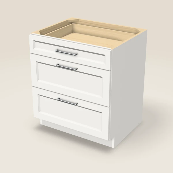 30" Three Drawer Base Cabinet, 3D picture
