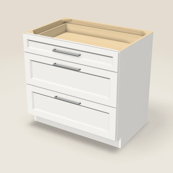 36" Three Drawer Base Cabinet, 3D picture