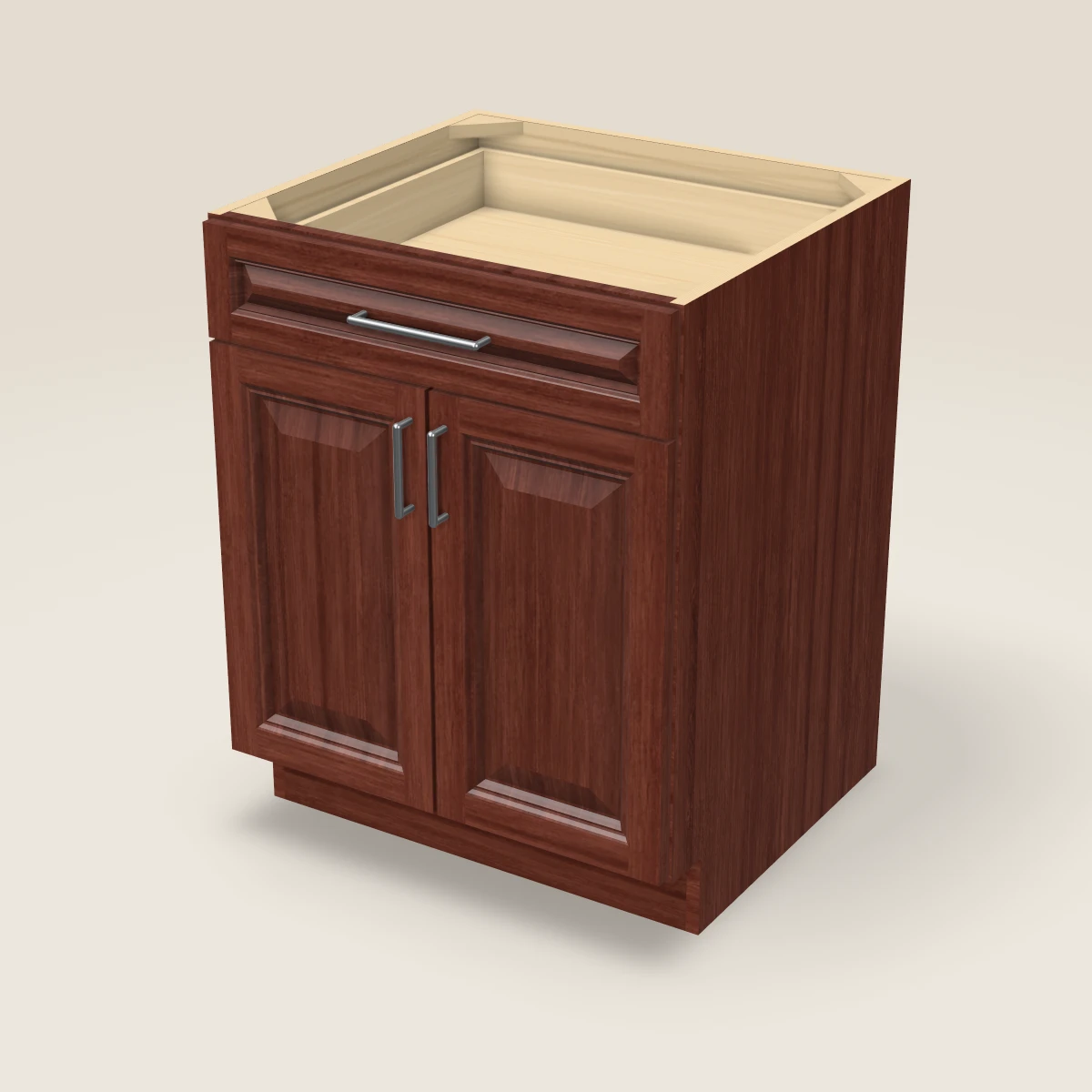 Gabinete base (dos puertas, un cajón) de 27", imagen en 3D