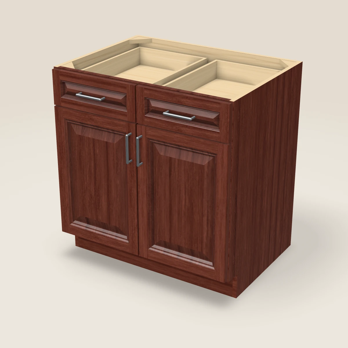 33" Double Door Double Drawer Base Cabinet, 3D picture