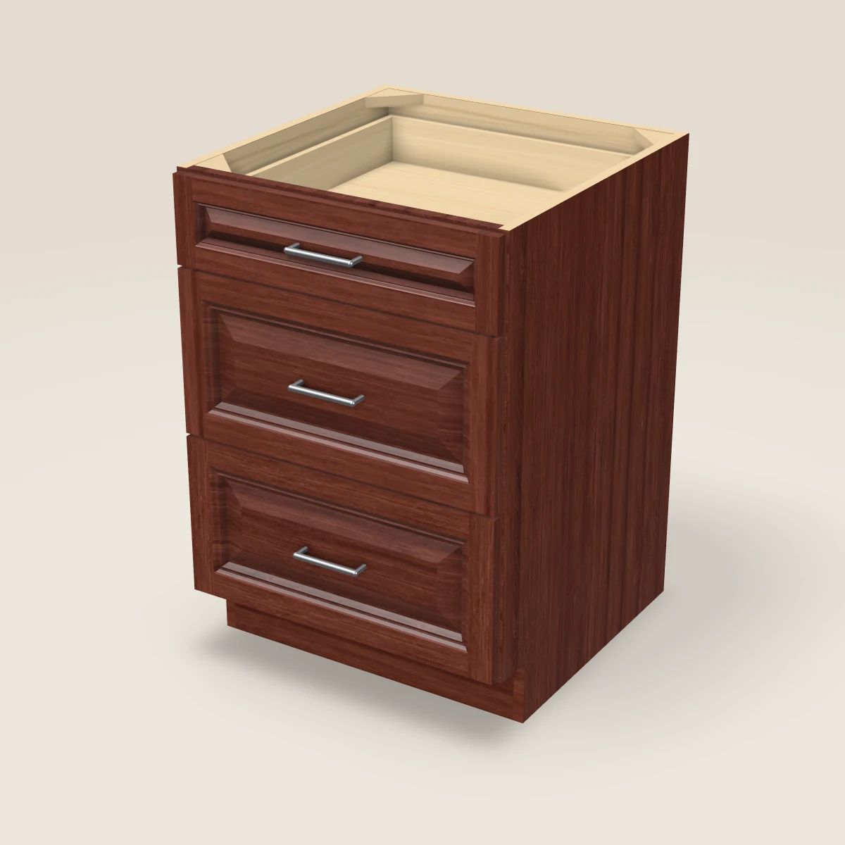 Gabinete base (tres cajones) de 24", imagen en 3D