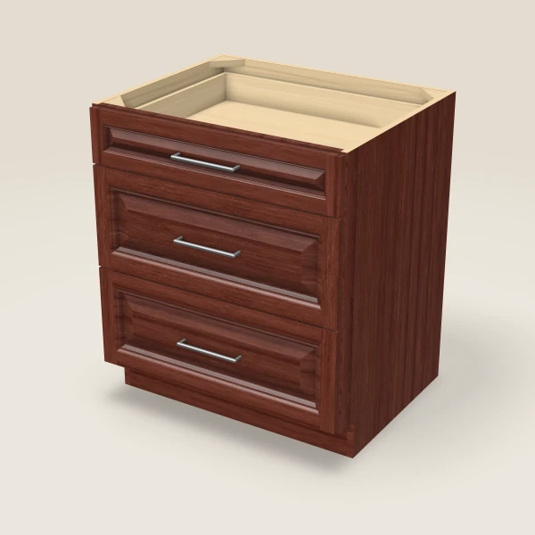30" Three Drawer Base Cabinet, 3D picture