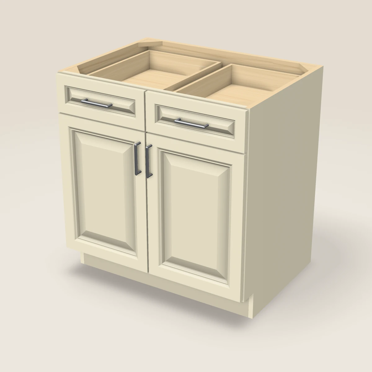 33" Double Door Double Drawer Base Cabinet, 3D picture