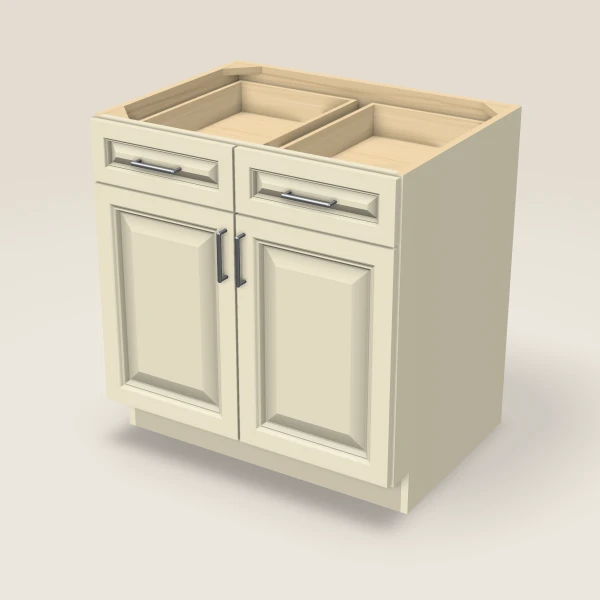 33" Double Door Double Drawer Base Cabinet, 3D picture