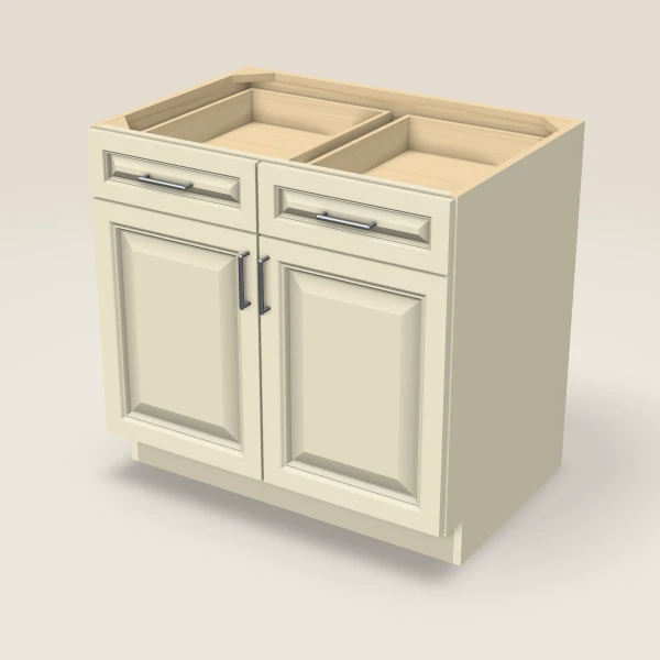 36" Double Door Double Drawer Base Cabinet, 3D picture