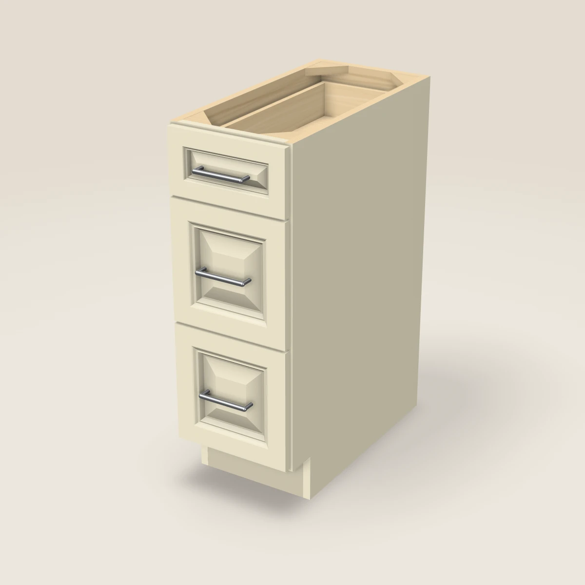 12" Three Drawer Base Cabinet, 3D picture