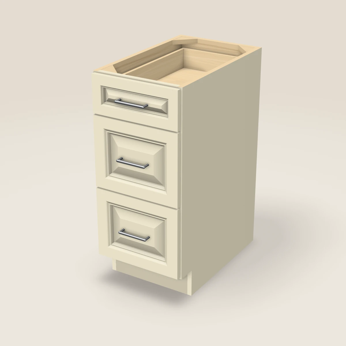 15" Three Drawer Base Cabinet, 3D picture