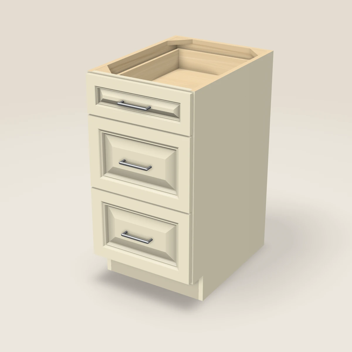 18" Three Drawer Base Cabinet, 3D picture