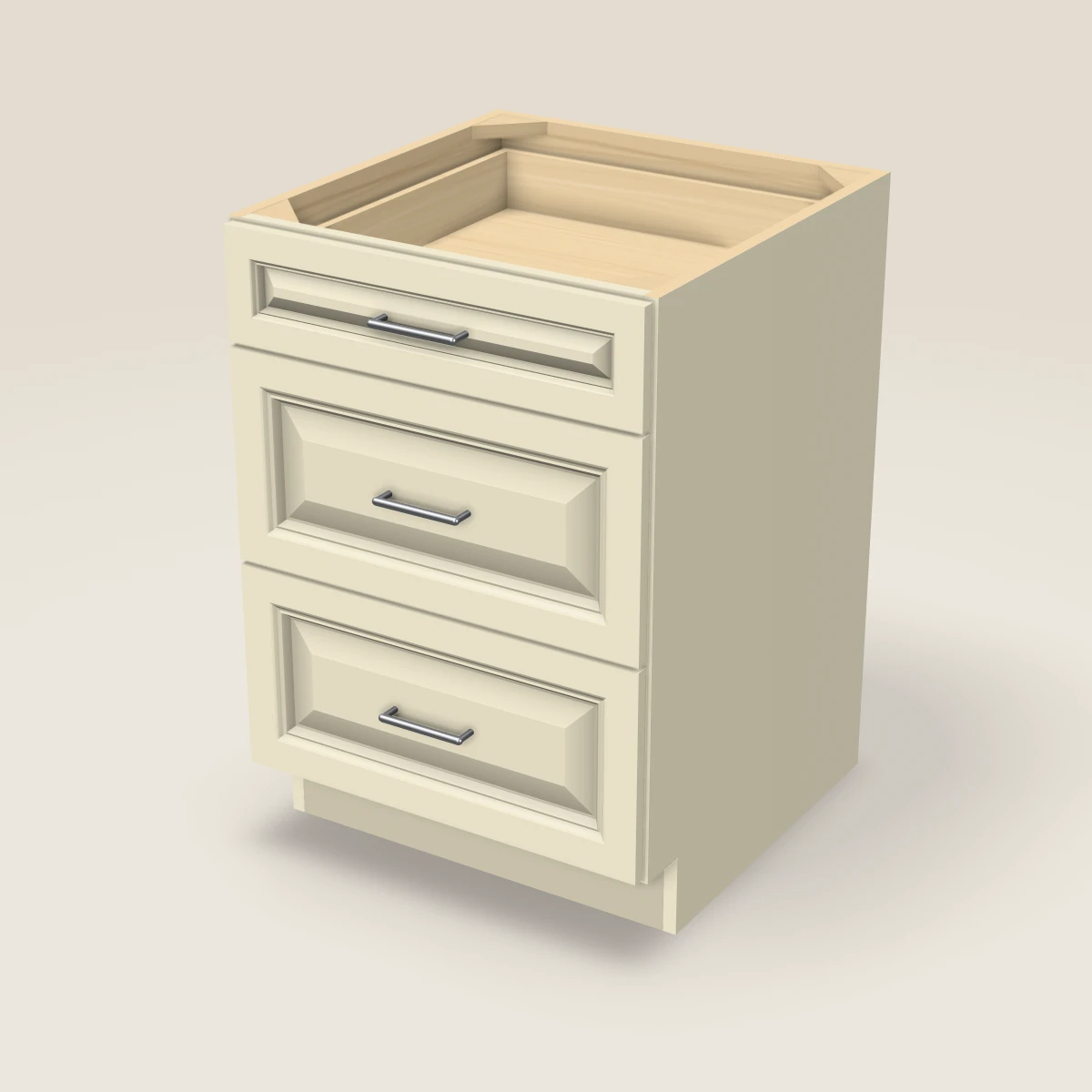 24" Three Drawer Base Cabinet, 3D picture