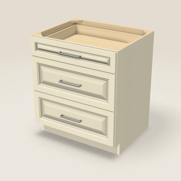 30" Three Drawer Base Cabinet, 3D picture