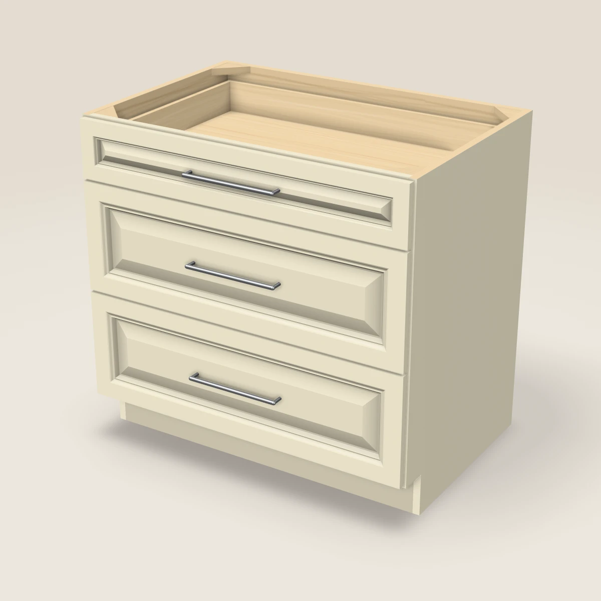 36" Three Drawer Base Cabinet, 3D picture