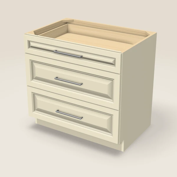36" Three Drawer Base Cabinet, 3D picture