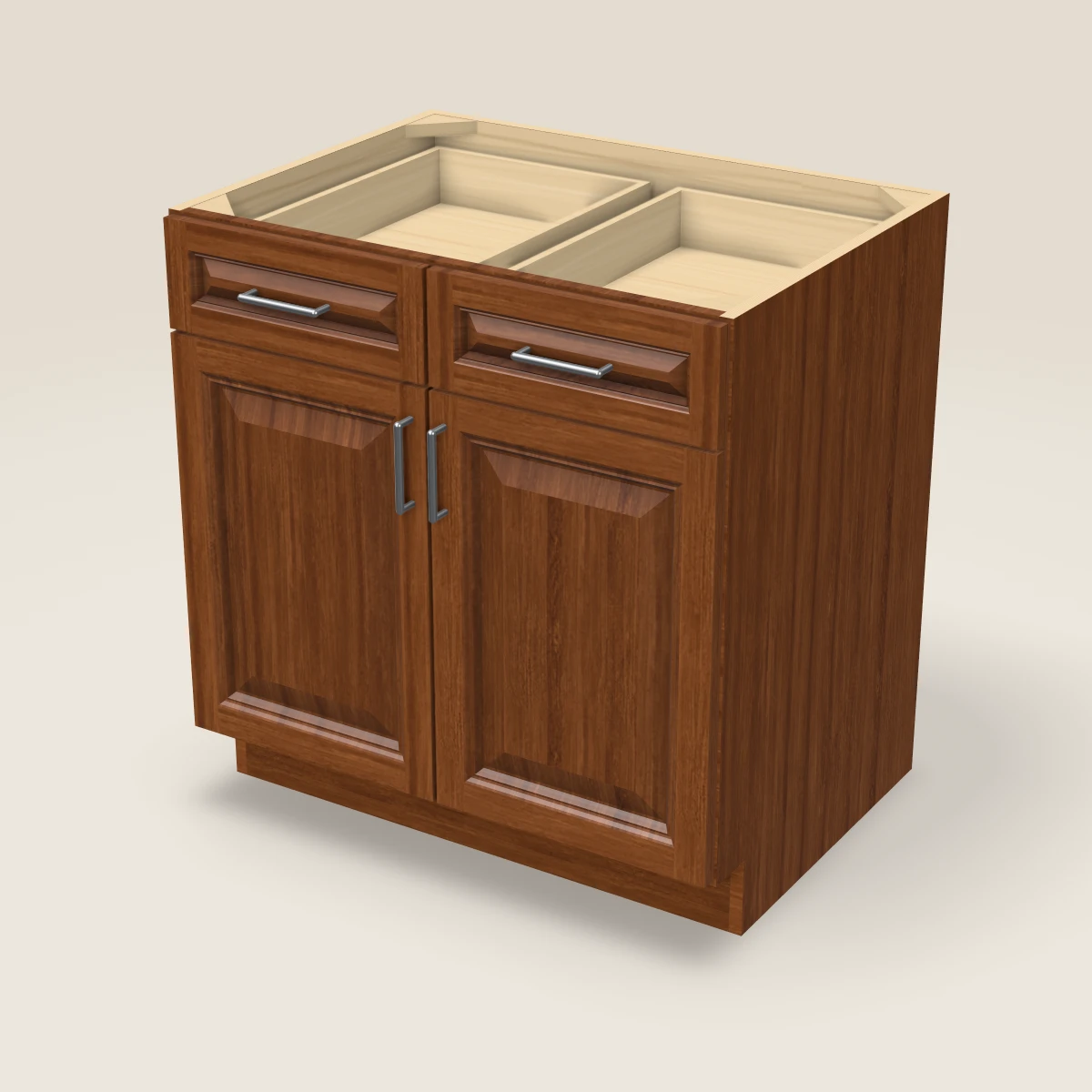 33" Double Door Double Drawer Base Cabinet, 3D picture
