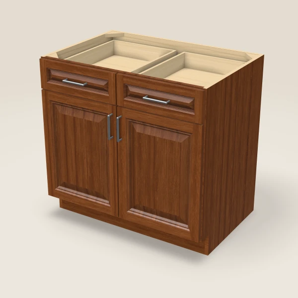 36" Double Door Double Drawer Base Cabinet, 3D picture