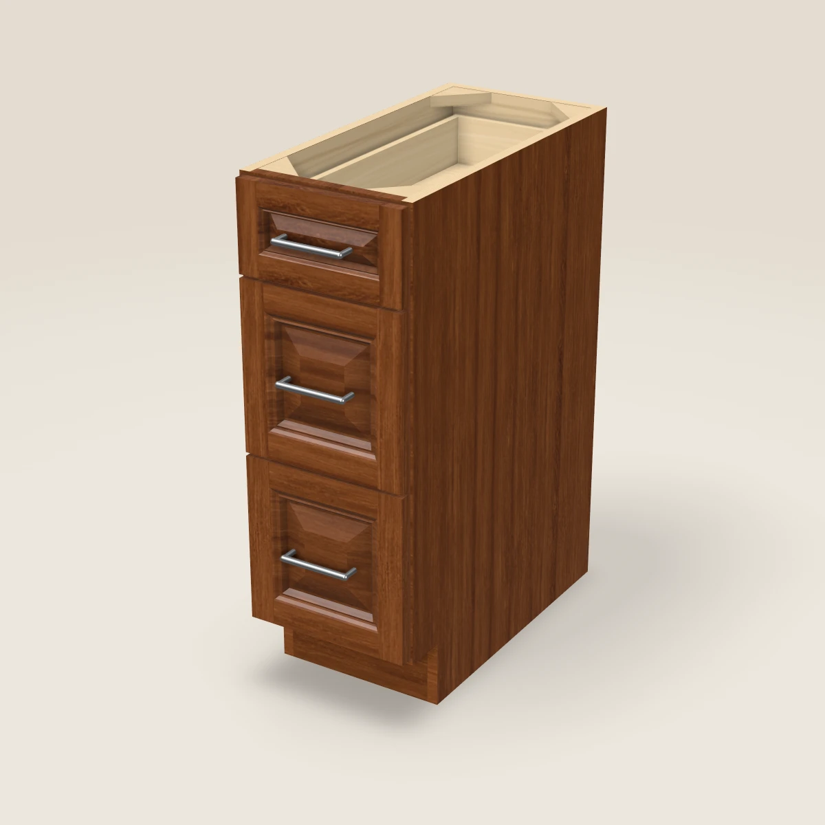 12" Three Drawer Base Cabinet, 3D picture