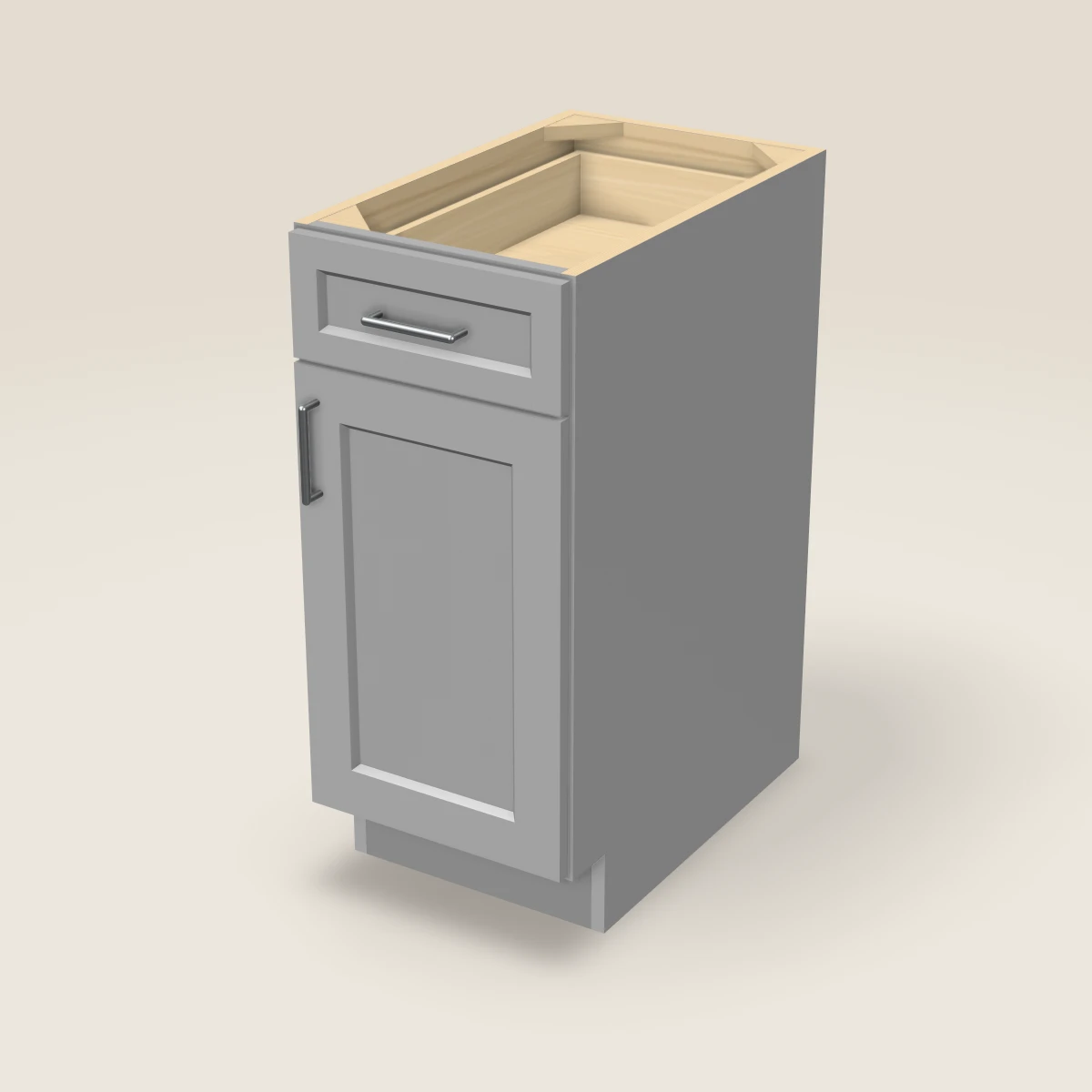 15" Single Door Single Drawer Base Cabinet, 3D picture