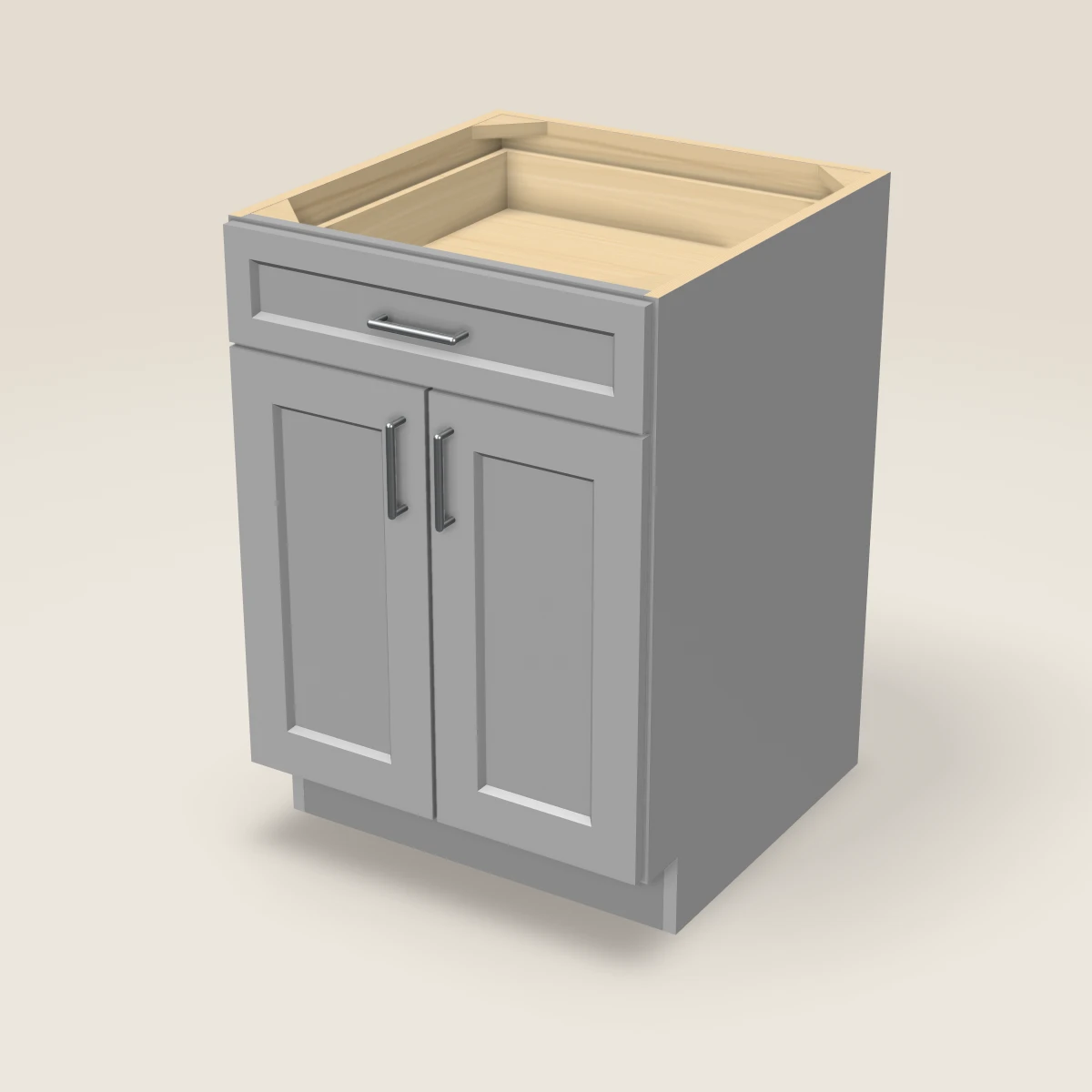 24" Double Door Single Drawer Base Cabinet, 3D picture