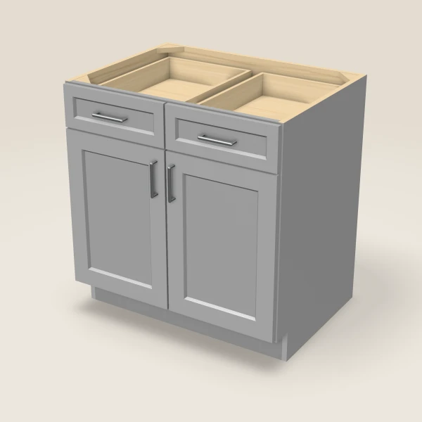 33" Double Door Double Drawer Base Cabinet, 3D picture