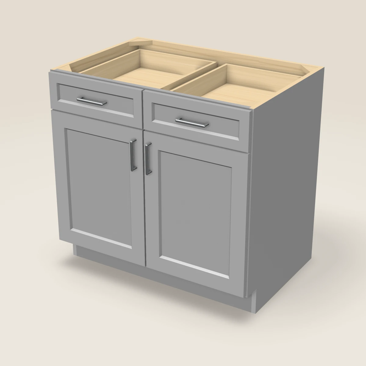 36" Double Door Double Drawer Base Cabinet, 3D picture