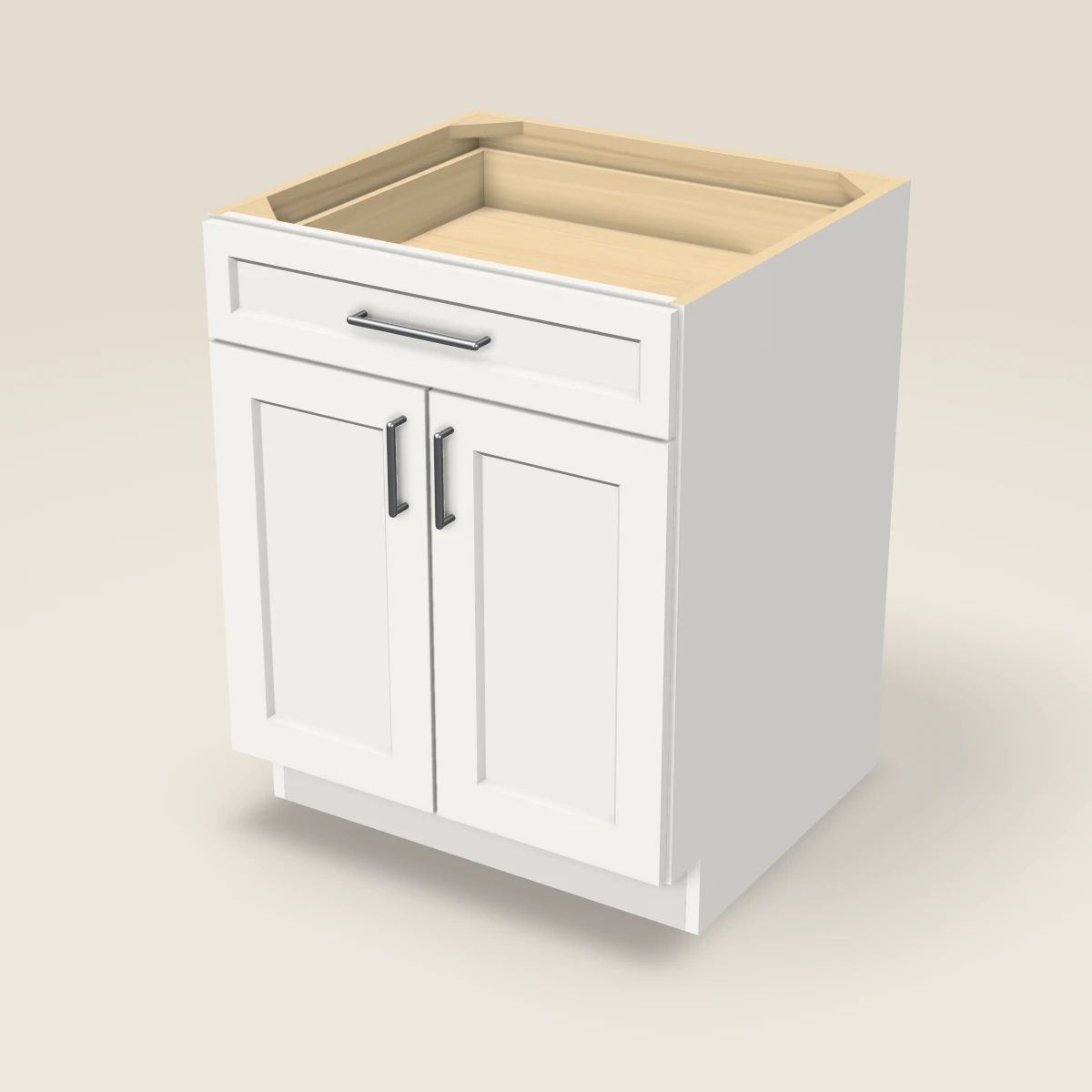 27" Double Door Single Drawer Base Cabinet, 3D picture