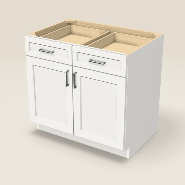36" Double Door Double Drawer Base Cabinet, 3D picture