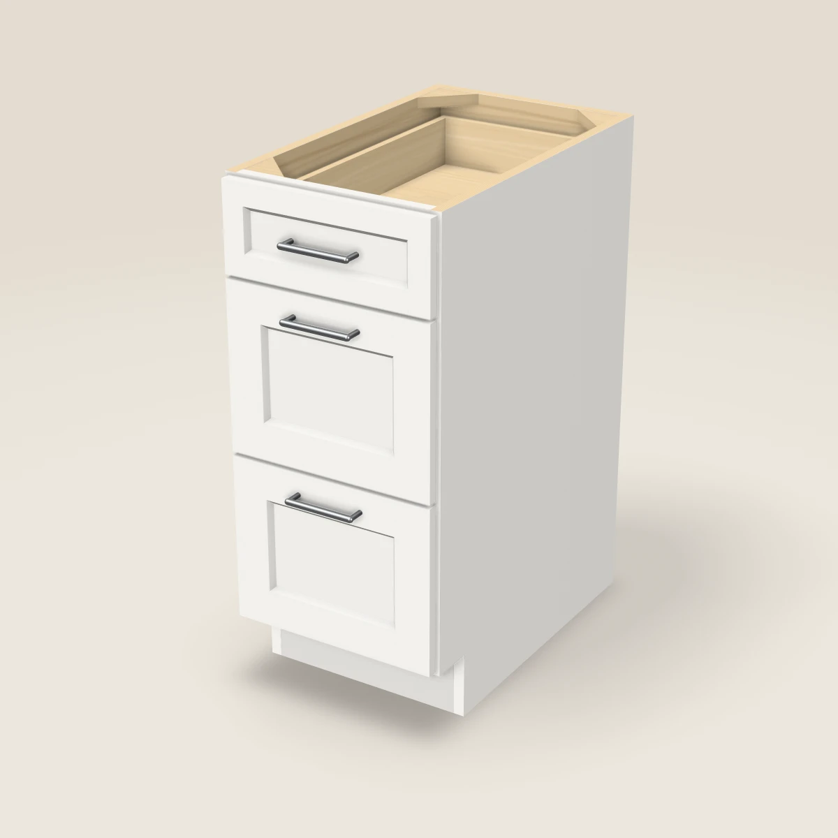 15" Three Drawer Base Cabinet, 3D picture