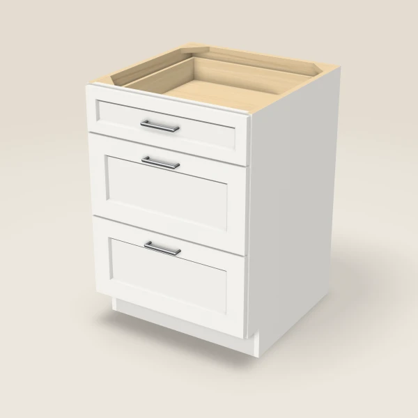 24" Three Drawer Base Cabinet, 3D picture