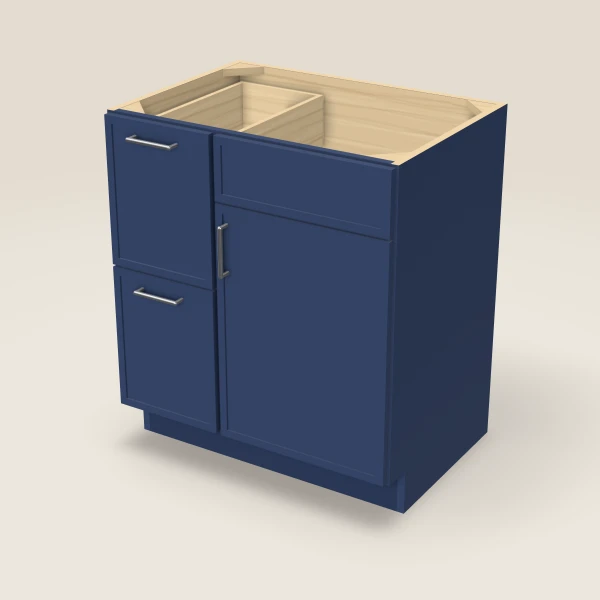 30" Vanity with Drawers Left — Petit Blue, 3D picture