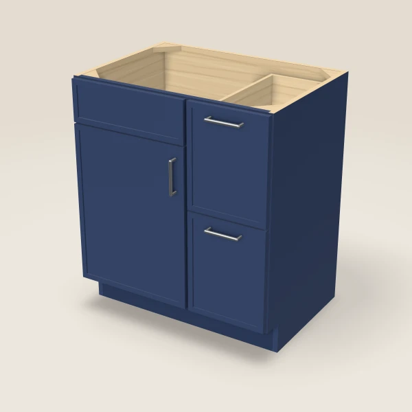 30" Vanity with Drawers Right — Petit Blue, 3D picture