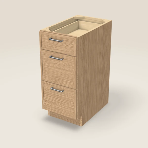 15" 3-Drawer Base — Petit Oak, 3D picture