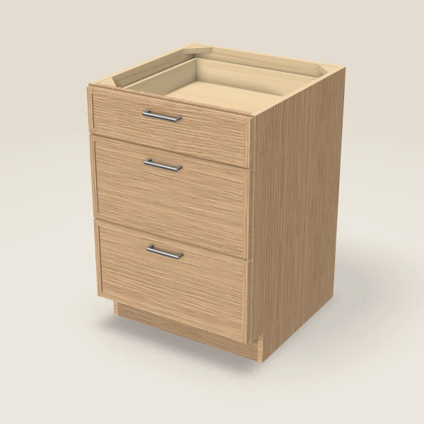 24" 3-Drawer Base — Petit Oak, 3D picture