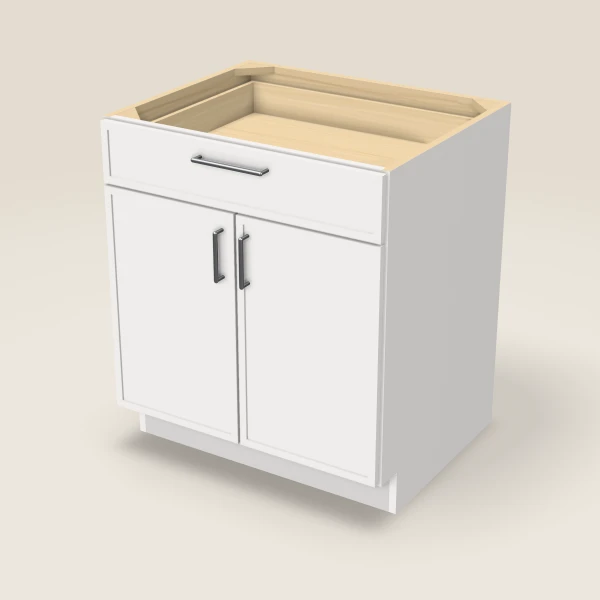 30" Base Cabinet — Double Door — Petit White, 3D picture