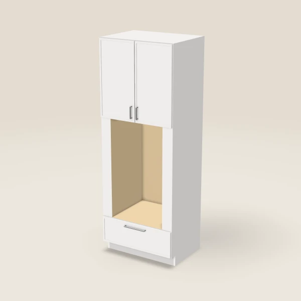 33" Oven Cabinet with Microwave Opening — 90" High — Petit White, 3D picture