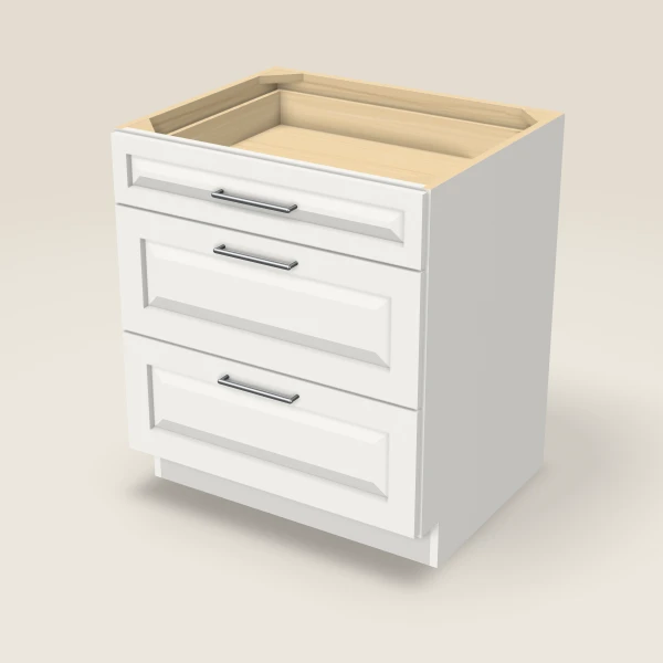 30" 3-Drawer Base — Uptown White, 3D picture